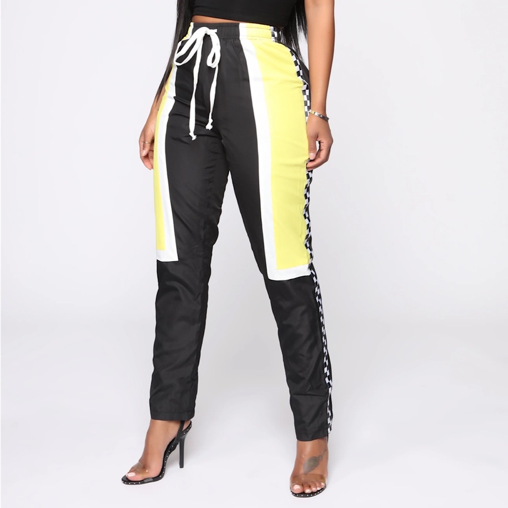 Fashion Nova Black Talladega Color Block Pant Nylon Drawstring Streetwear Jogger